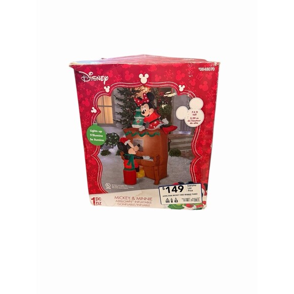 Christmas Disney 7.5 ft Light Up Mickey & Minnie Mouse Piano Airblown Inflatable - Picture 1 of 16